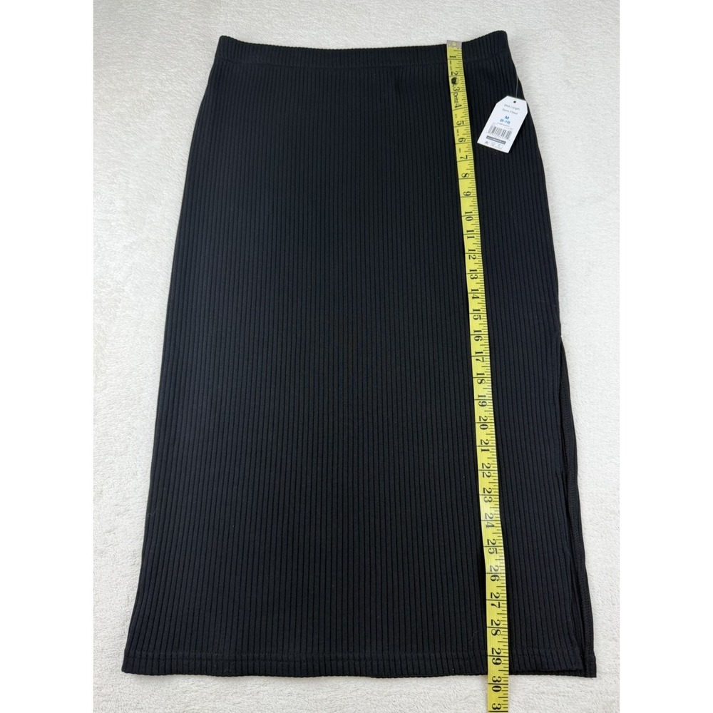 TIME & TRU Black Rib Knit Stretch Elastic Waist Side Slit Midi Column Skirt M - Picture 8 of 10